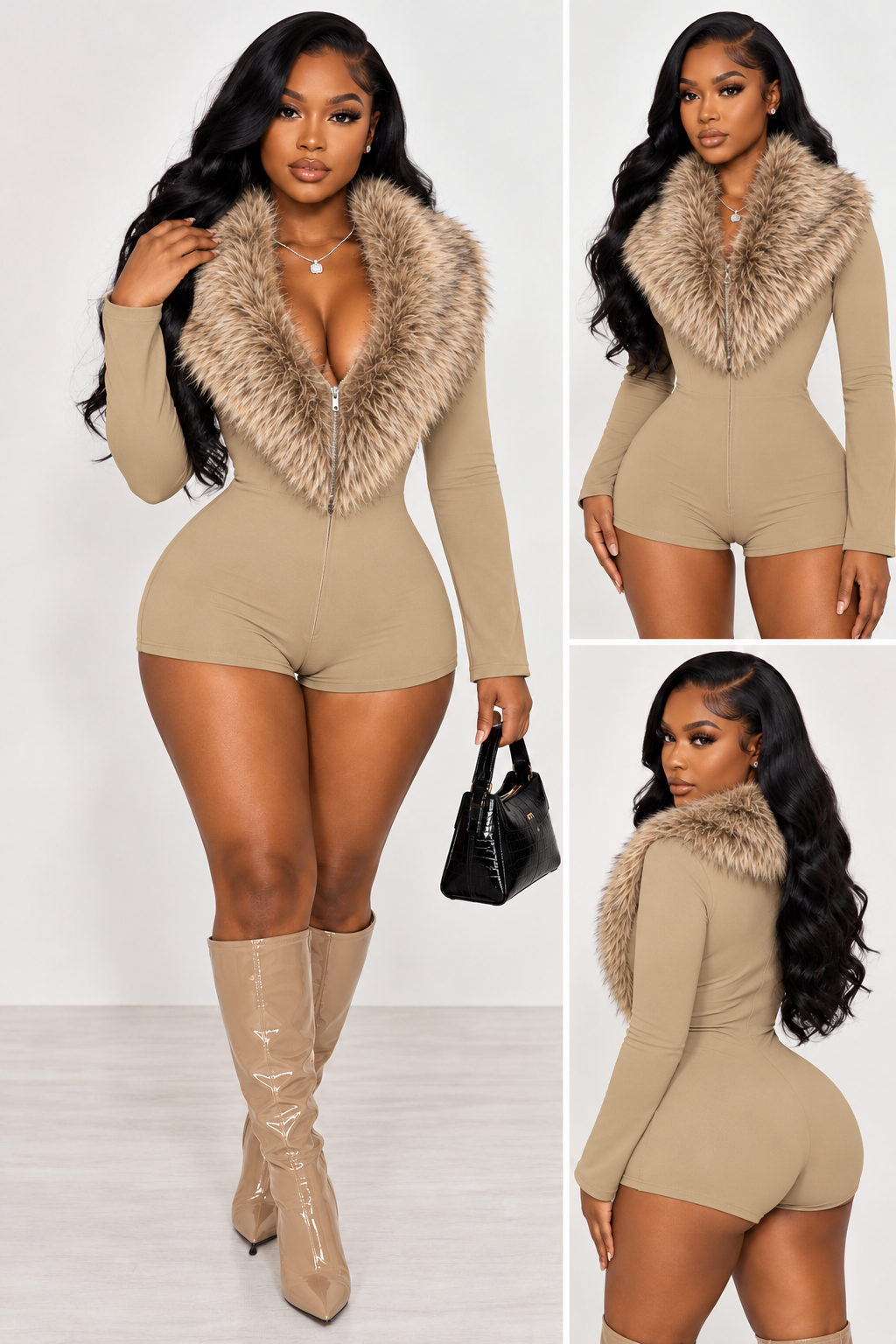 Midnight Luxe Faux Fur Romper