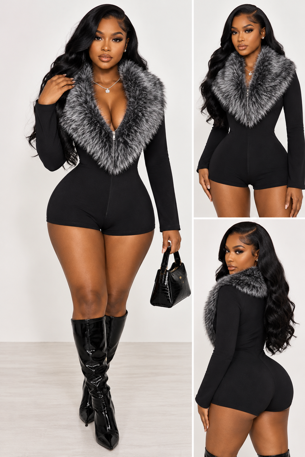Midnight Luxe Faux Fur Romper